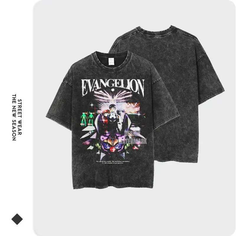 T-shirt Vintage Washed Anime EVA T Shirts Oversized Strtwear Manga Rei Asuka Tshirt Nagisa Tops Ts Men X250213