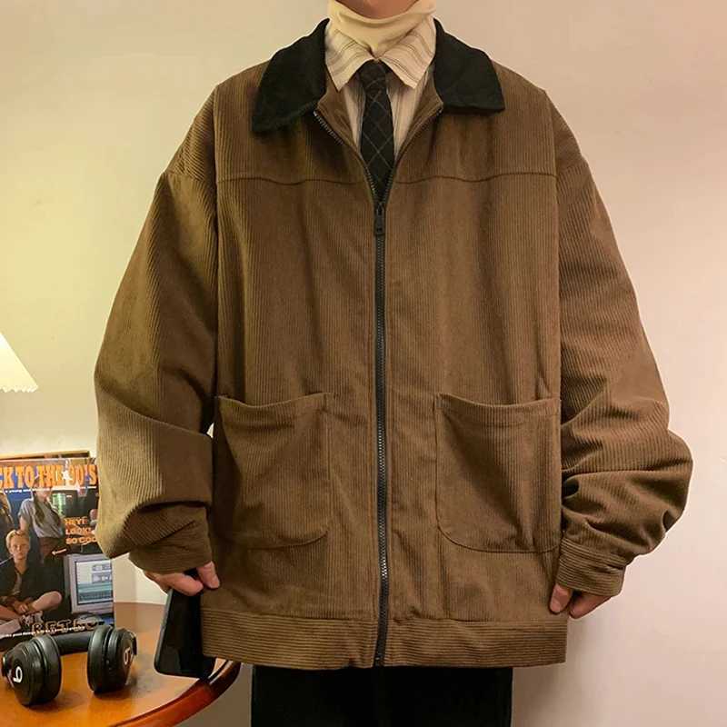 American Style Vintage 2024 Mens Bomber Jacket Windbreakers Zipper Coats Autumn Loose Cargo Outwear X2502131