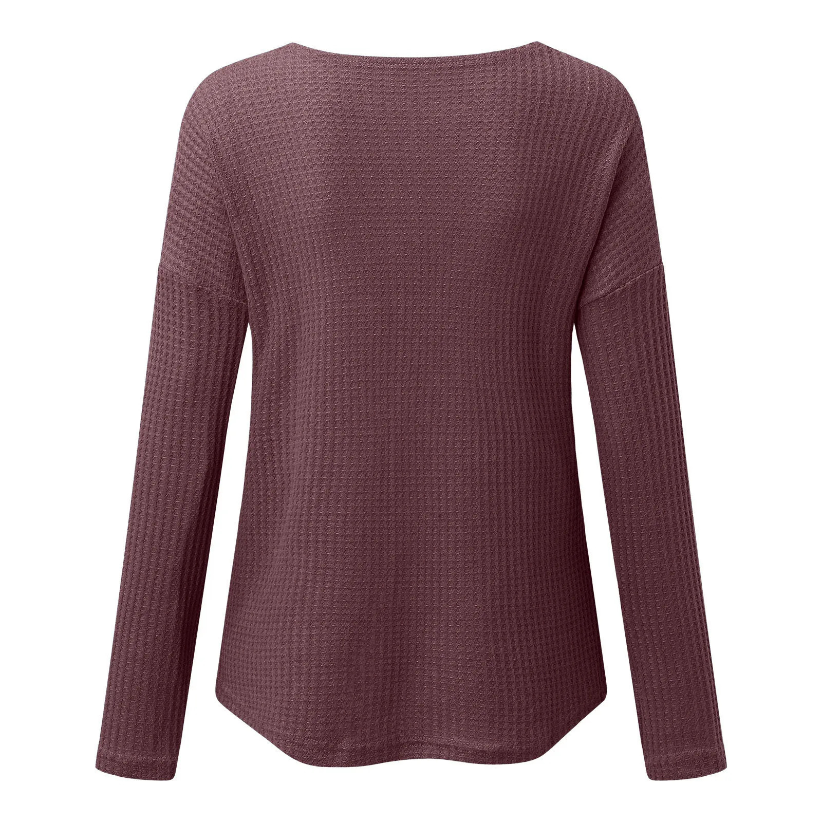 Womens Henry collar long sleeved T-shirt solid color Waffle T-shirt casual womens button T-shirt autumn winter basic top 250208