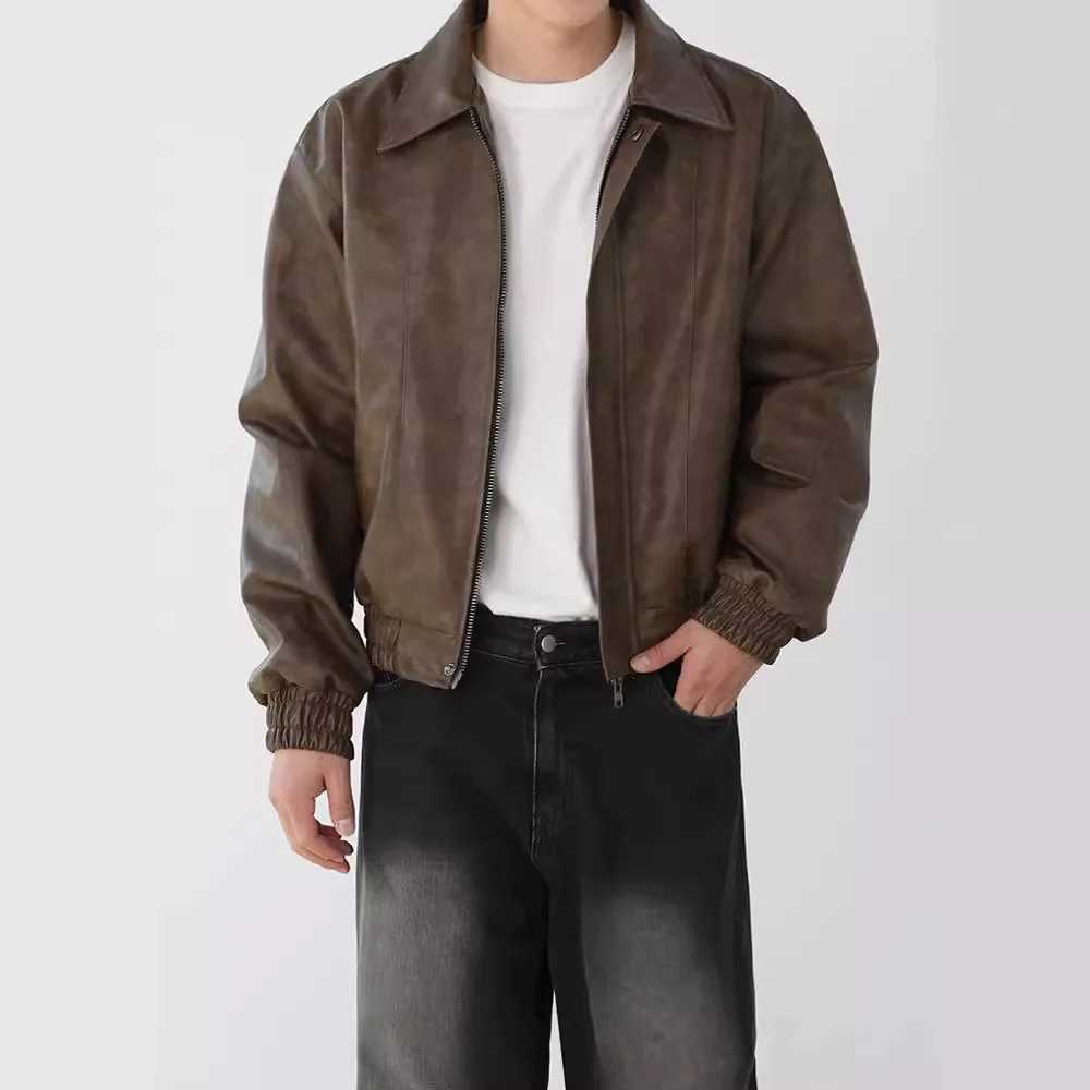 Spring Autumn Cool Oversized Short Black Soft Pu Leather Jacket Men Zipper Luxury Designer American Vintage Clothes X250213