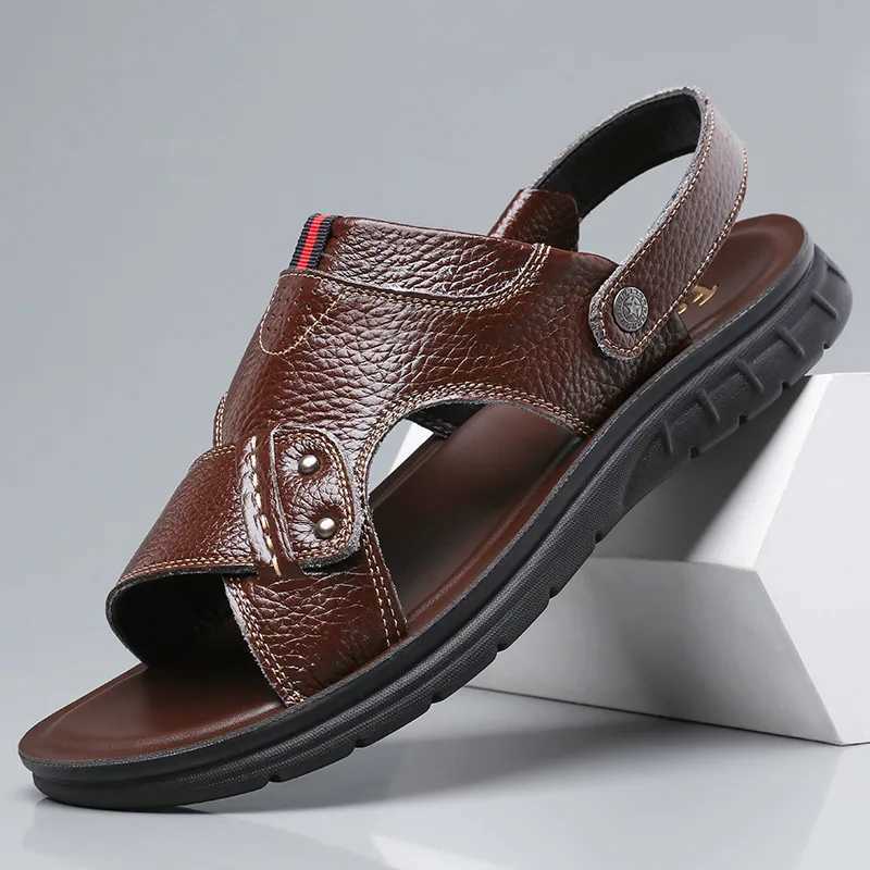 Mens Shoe Big Size 50 Men Leather Sandals Summer Classic Slippers Soft Sandals Men Run Cfortable Outdoor Walking Footwear Y250213