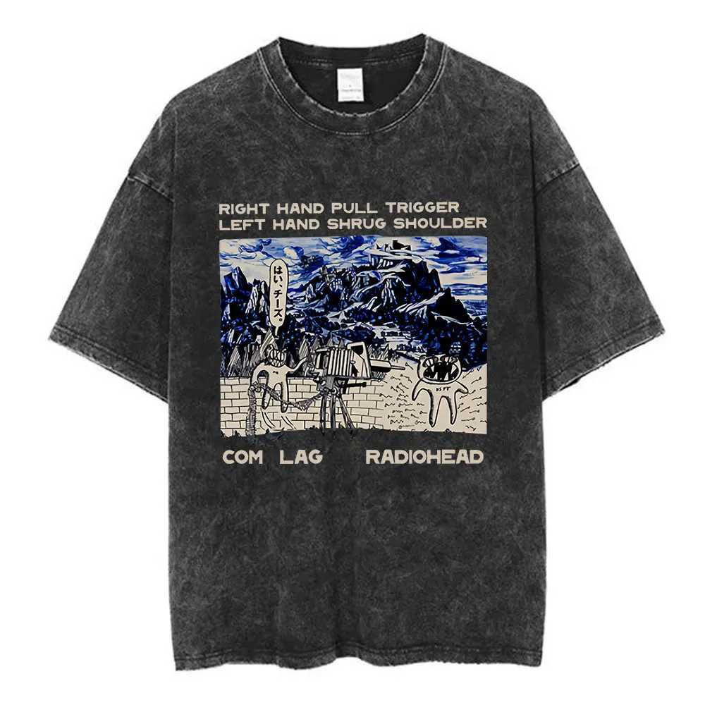 Rock Band Radiohead The Bends Vintage Washed T-shirt Men Women Fashion Hip Hop T Shirts 100% Cotton Casual T-shirts Strtwear X250213