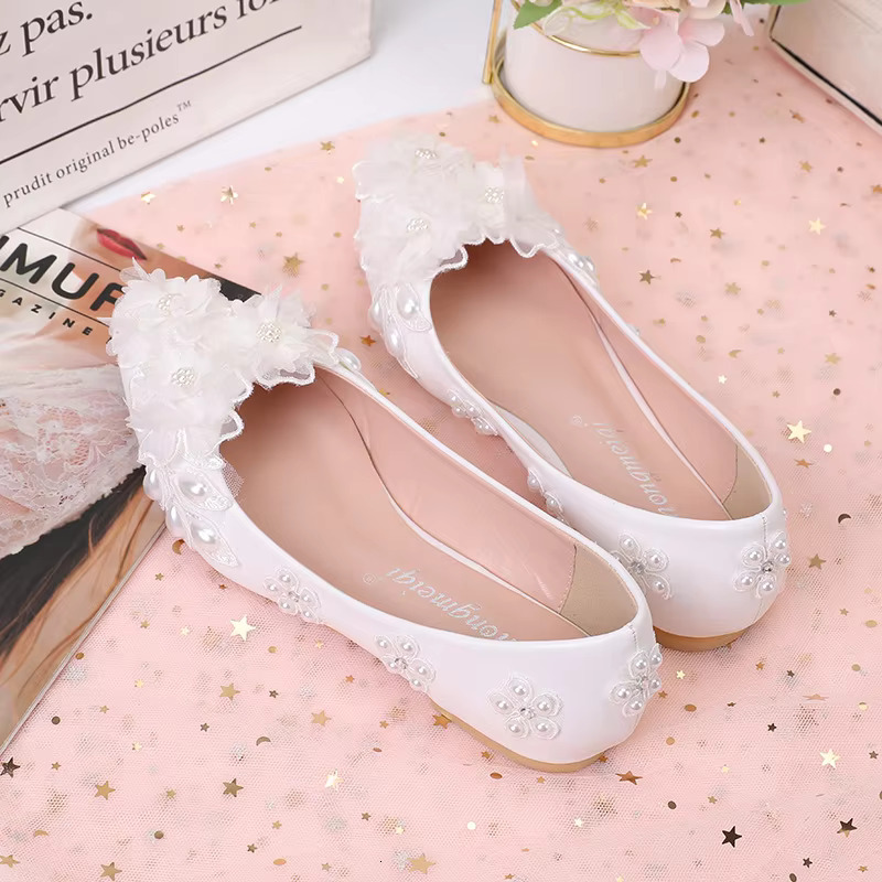 Pearl/Rhie Crystal Wer Flat Sole Single Shoe 2024 New Women's Temperament Wedding Bride Bridesmaid Shoes Size 43