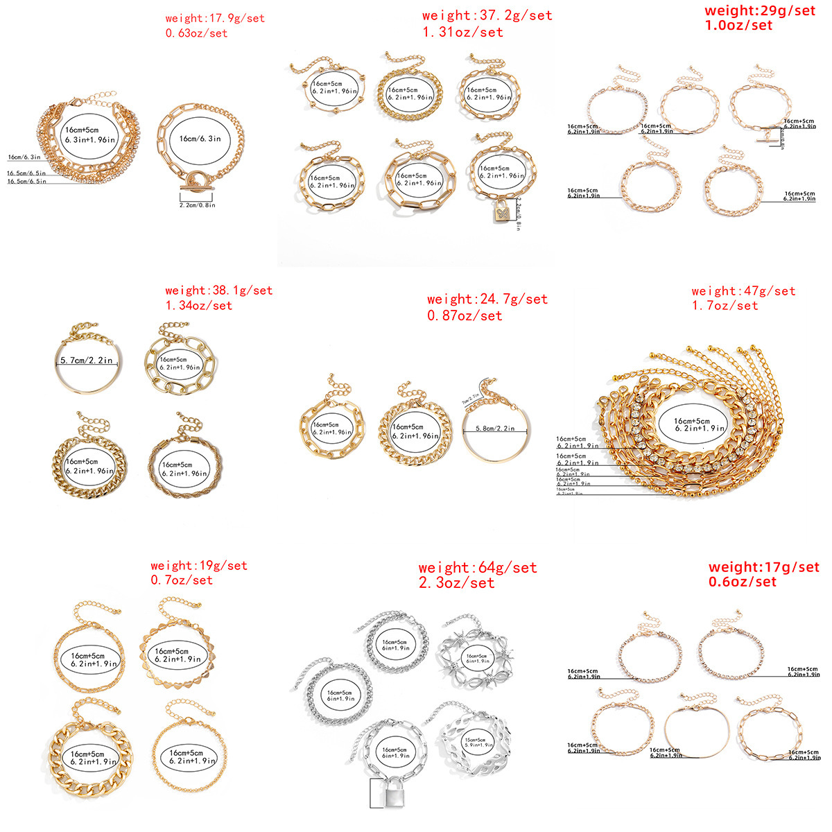 Woman Jewelry smooth C-shaped mixed Fried Dough Twists simple thread exaggerated O-shaped chain fashion bracelet
