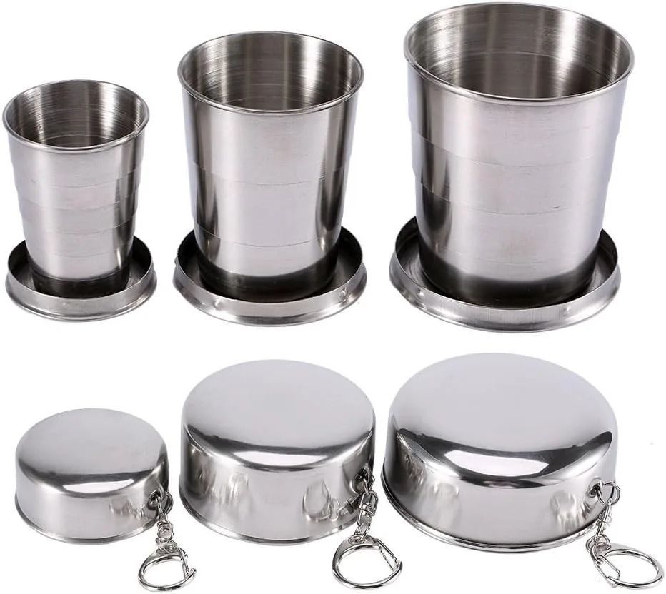 75150250450ML Stainless Steel Collapsible Cup Camping Cookware Expandable Teacups Portable Outdoor Travel Mug Z260202