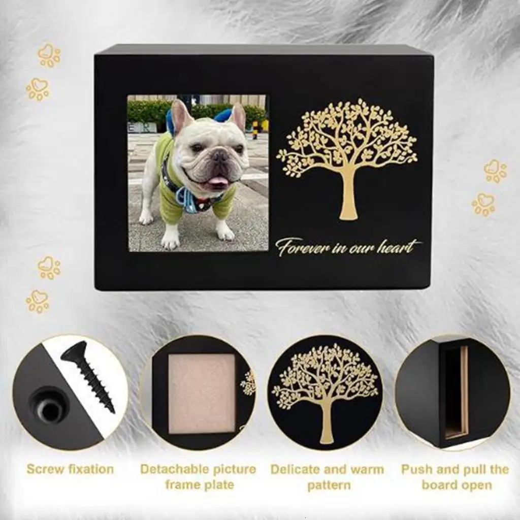 Wooden Pet Cremation Urn Dogs Cat Ashes Keepsake Box with Po Frame Dog Memorials Urn Case Small Animal Supplies 250213