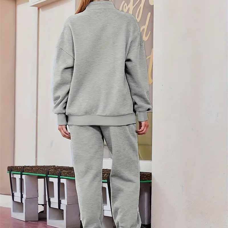 Womens Plus Size Casual Sporty Two Piece Set Pockets Turn Down Collar Zipper Long Sleeve Pullover Sweatshirt Winter Matching y250122