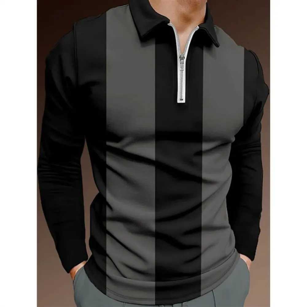 Long Sleeve Zipper POLO Shirt Men 3D Printed Lines Classic T-shirt Spring Autumn Business Casual Oversized Lapel Clothing X250213
