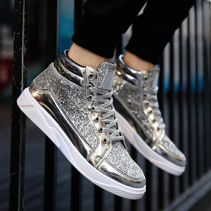 TUINANLE Mans Casual Shoes High-tops Silver Glitter Bling Platform Sneakers Men Non Slip Skateboard Shoes Zapatillas Hombre 250221