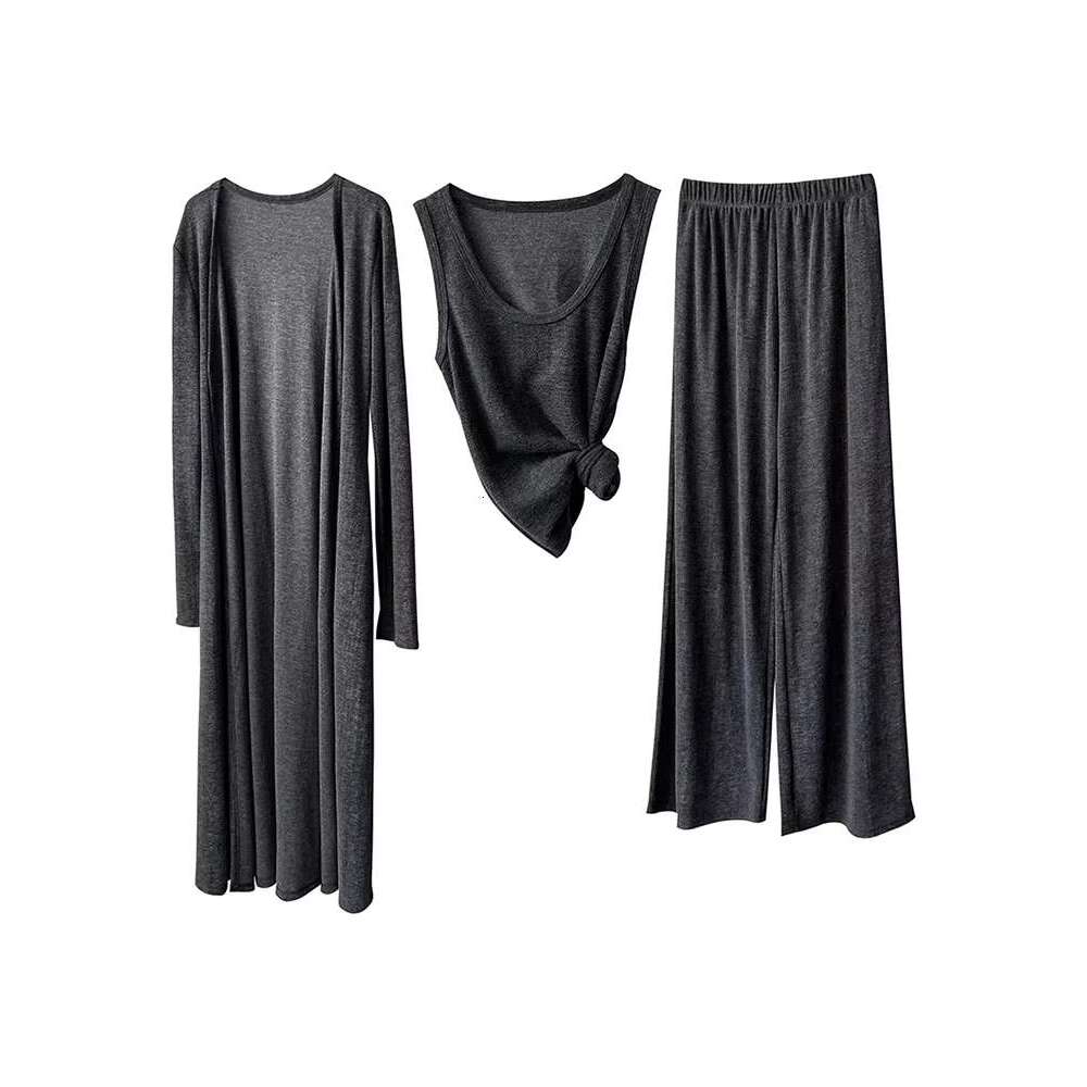 Knitting 3 Piece Set Women Fit Vest Long Sleeve Cardigan Coats Elastic High Waist Pants 2025 Autumn New