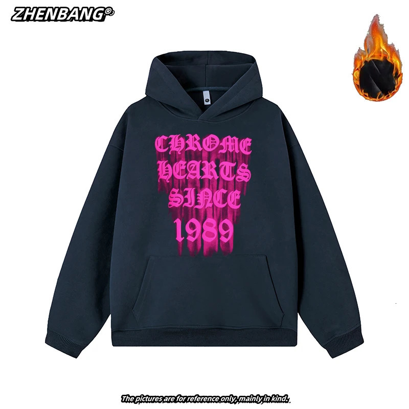 Autumn European and American Sanskrit Letter Printing Mens and Womens Pure Cotton Terry Hooded Sweater Street Hip Hop Hoodie 250210