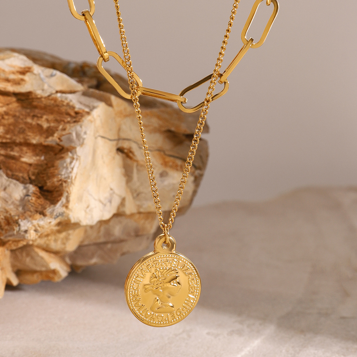 Stainless Steel Gold Multi-layer Necklace High-grade Sense Ins Pendant Jewelry European And American Color Titanium Steel Collarbone Chain for women