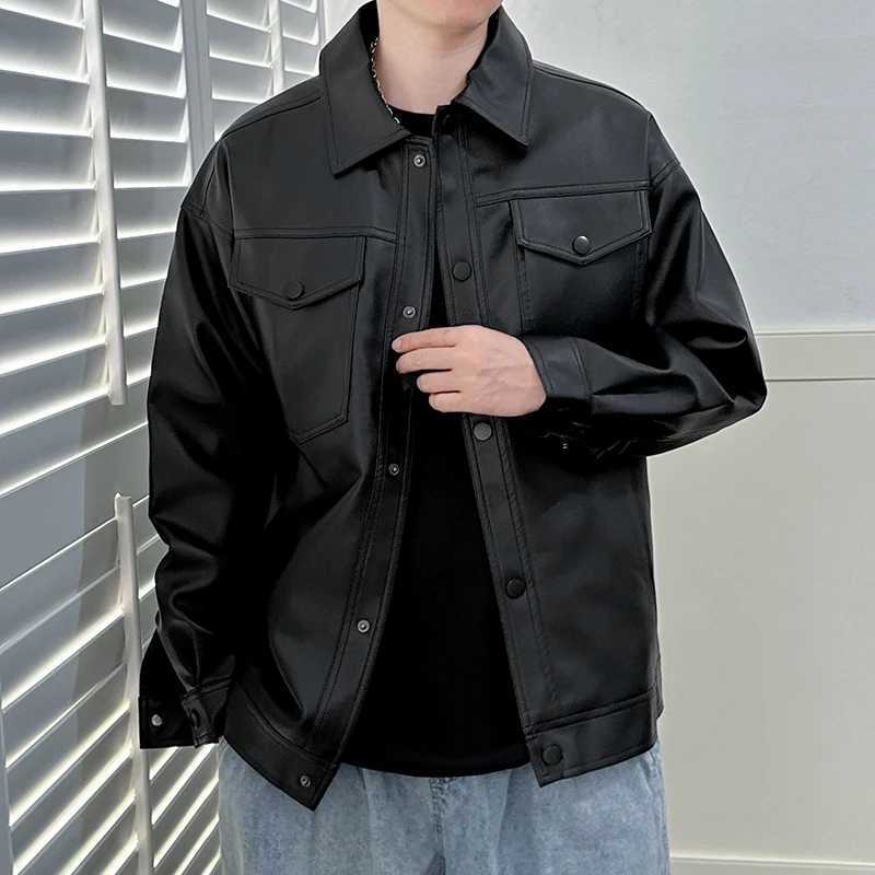 Mens Pu Leather Jackets Fashion Turn Down Collar Motorcycle Biker Suede Coats Black Loose Faux Leather Jacket Men Streetwear Men X250213