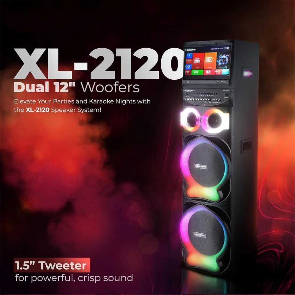 200W Dual 12 Karaoke Party Speaker w/ 2 Mics 15 Android Touchscreen Portable Loud High Quality Speaker Z250213