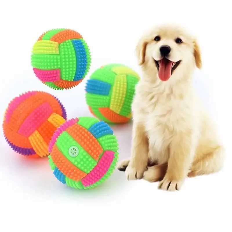 Gloying Ball Dog Toy Led Puppy Bouncy Chew Dog Ball Molar Toy Pet Color Light Ball Interactive Toys For Cats Small Dogs Y250705