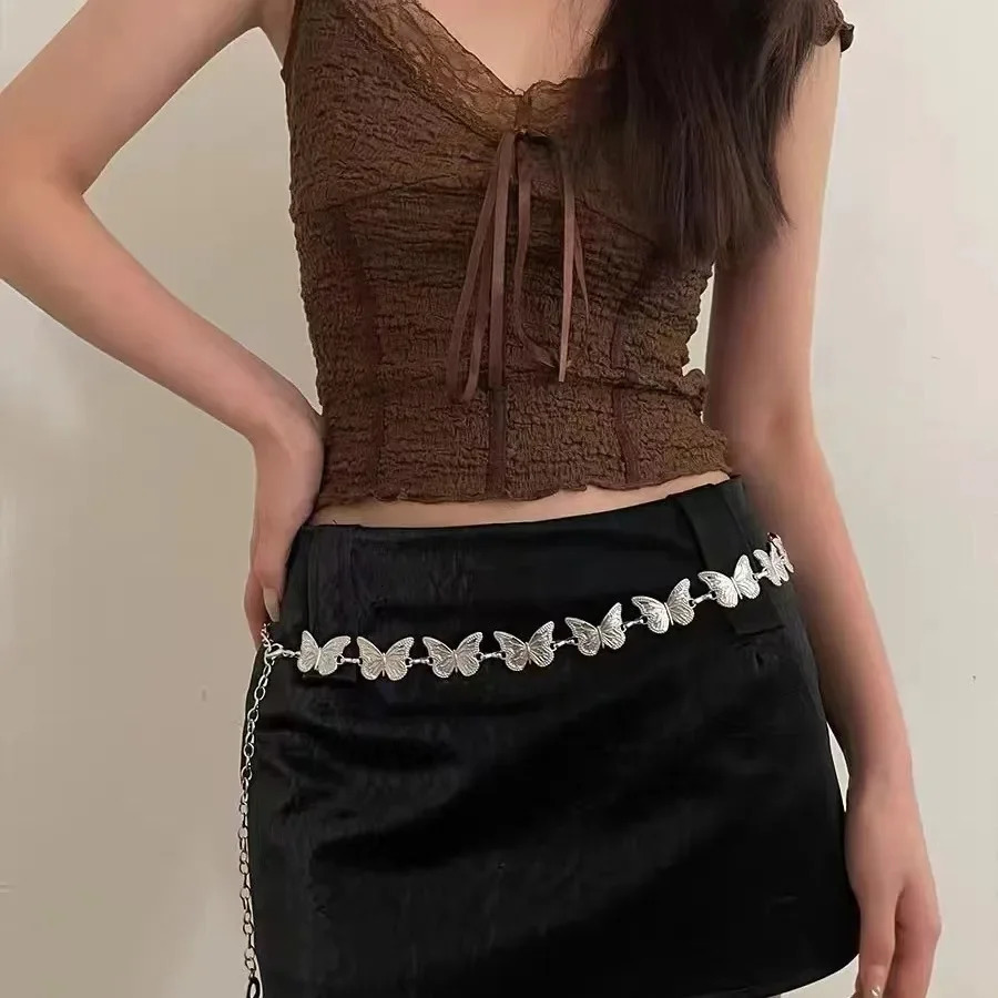 Fashion Butterfly Waist Chains Belt Adjustable Punk Metal Belts for Women Sweet High Quality Y2k Harajuku 250114