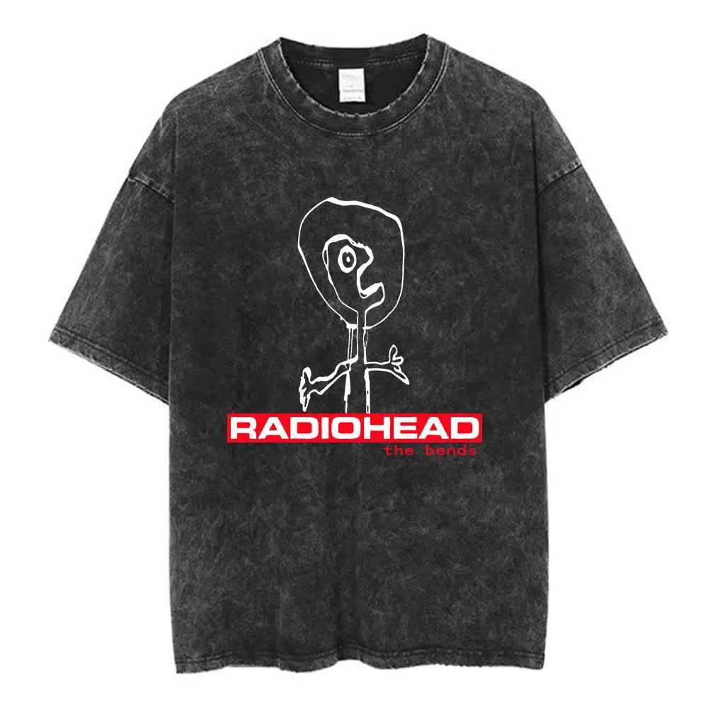 Radiohead Rock Band Washed Cotton T Shirt Men Women Hip Hop Music T Fashion Short Slve Tshirt Summer Oversized T-shirts Tops X250528