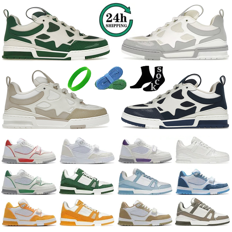 Designer Mens Shoes Skate Sneaker Casual Leather Trainers Platform Sneakers Womens Denim Blue Green White Black Orange Lace-up Outdoors Sport Shoes Size 36-45