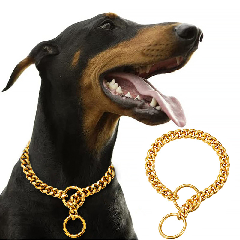 Gold Chain Dog Collar Walking Metal Chain Necklace with Secure Buckle Pet Cuban Style Collar Jewelry Accessories for Small Medium Large Dog Personaliz