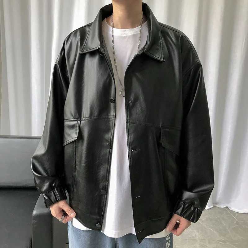 2022 Spring New Loose Soft Leather Jacket Single Breasted Jacket Men Casual Biker Jacket Men Jacket Leather Large Size XXL X250213