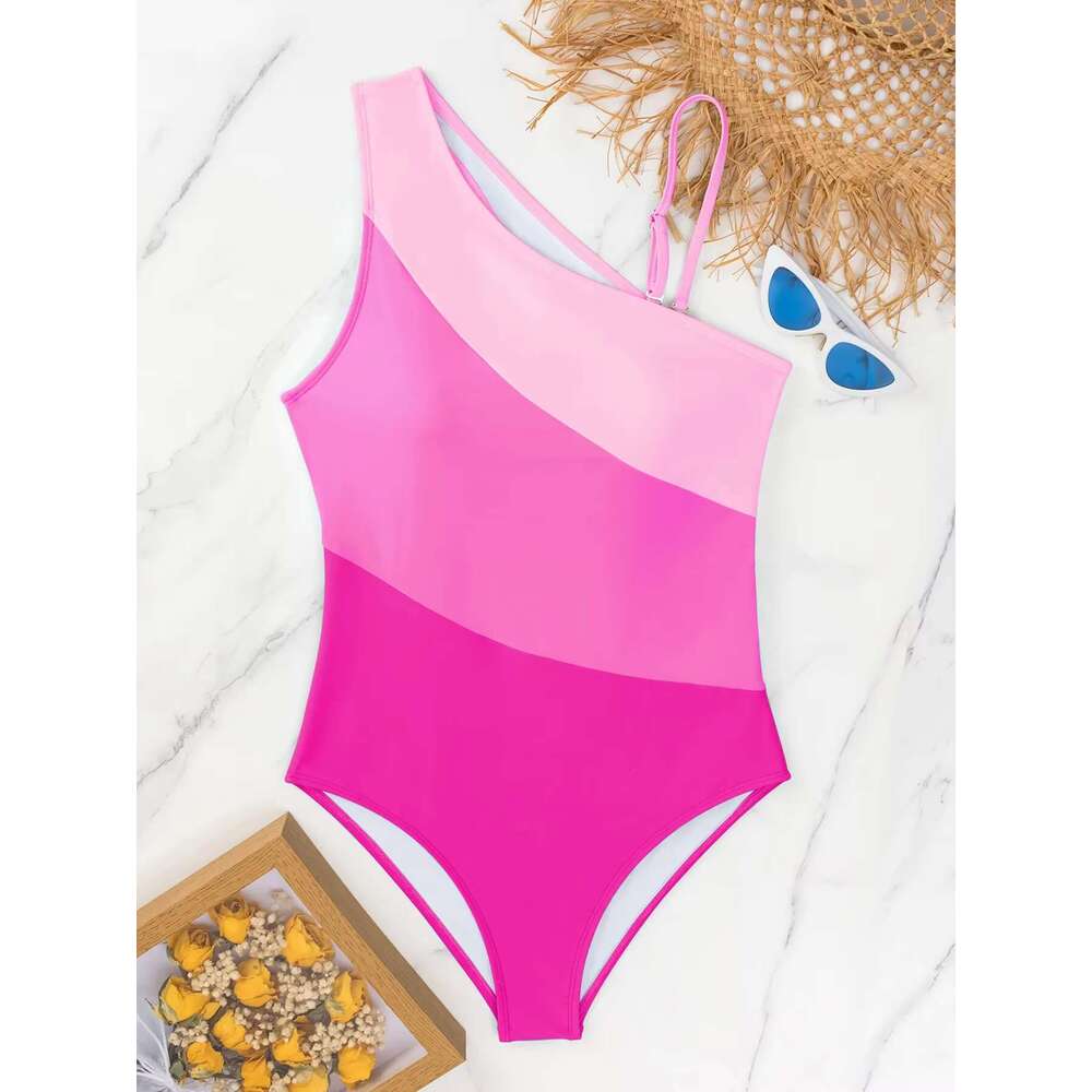 Vigocasey 2025 Pink One Shoulder Piece Swimwear For Women High Waist Push Up Swimsuit Backless Hollowed Brazilian Bathing Suit