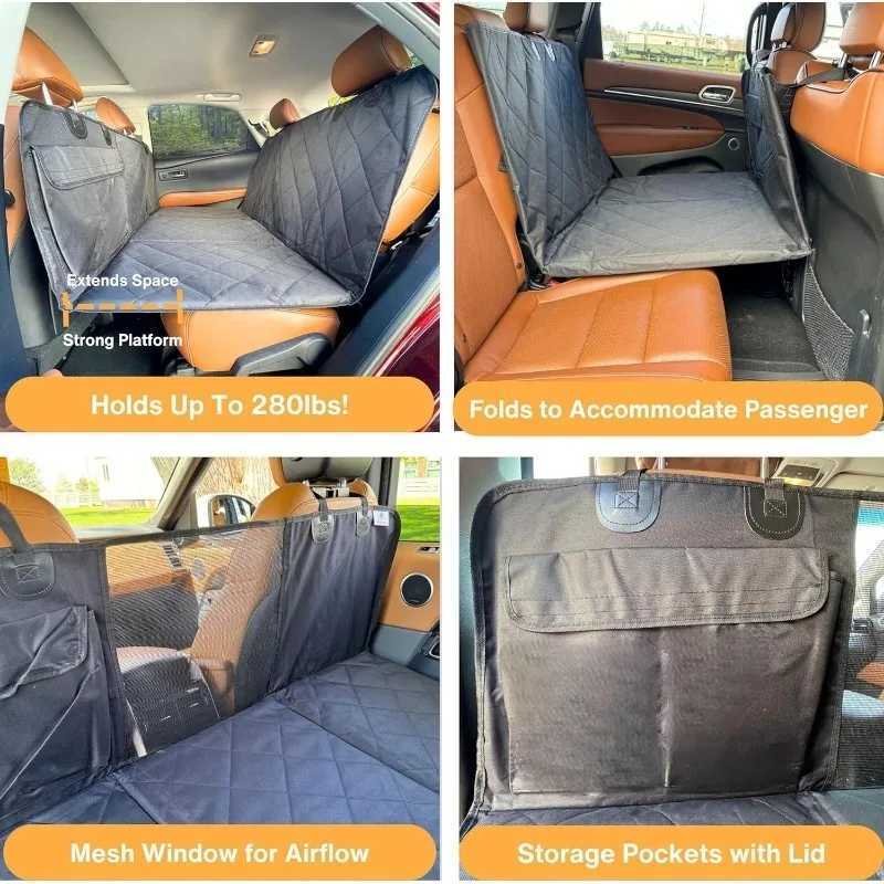 Dog Car Seat Covers Car Seat Cover Waterproof Dog Car Seat Cover with Mesh Window and Storage Pockets Dogs Car Backseat Extender SUV Car Travel Bed H2
