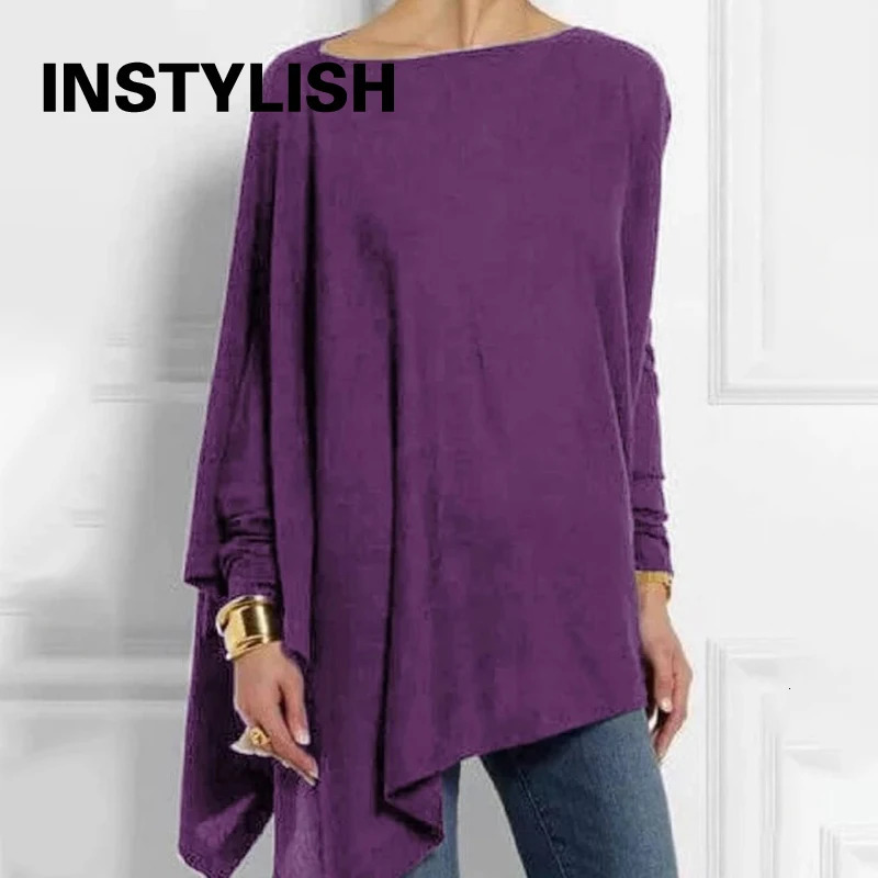 Cotton Irregular Womens Tops And Blouses Casual O Neck Long Sleeve Top Female Tunic Autumn Plus Size Women Blusas Shirts 250211