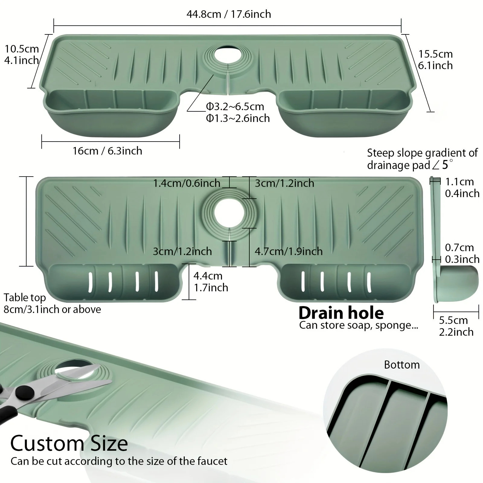 Silicone sink splash proof pad drainage tissue board for kitchen sink storage 250213