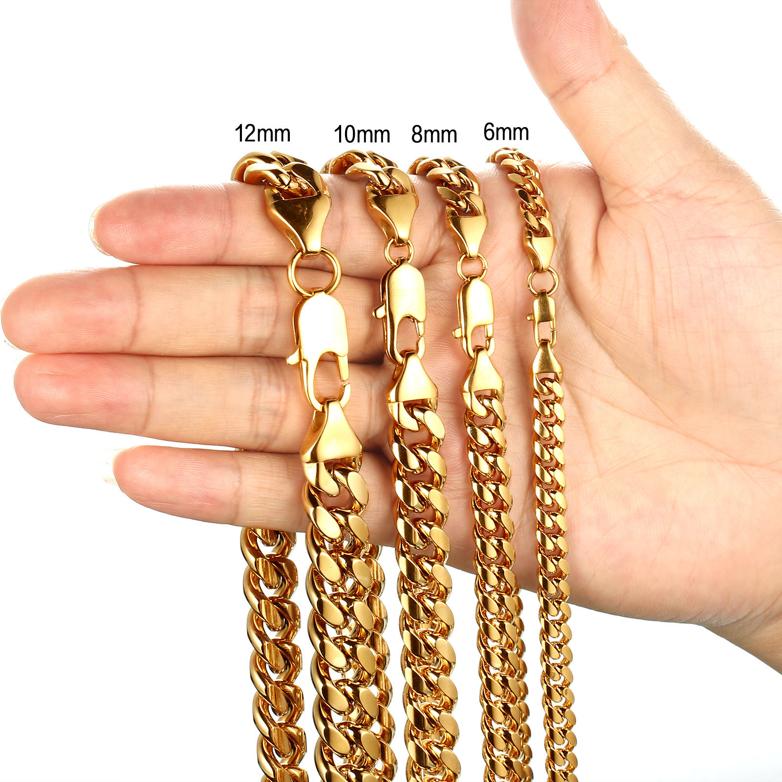 Stainless Steel Cuban Link Chain Necklace Gold Mens Necklaces Chains Hip Hop Jewelry 6/8/10/12mm