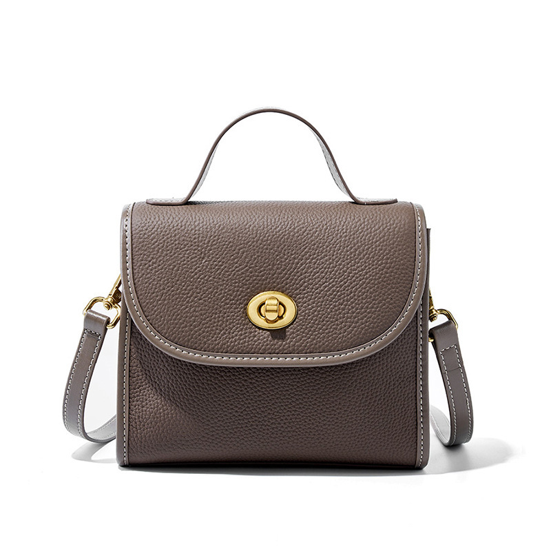 High Grade Top Layer Cowhide Brown Small Square With Crossbody Handbag, Compact And Casual Leather Bag For Women's New Model