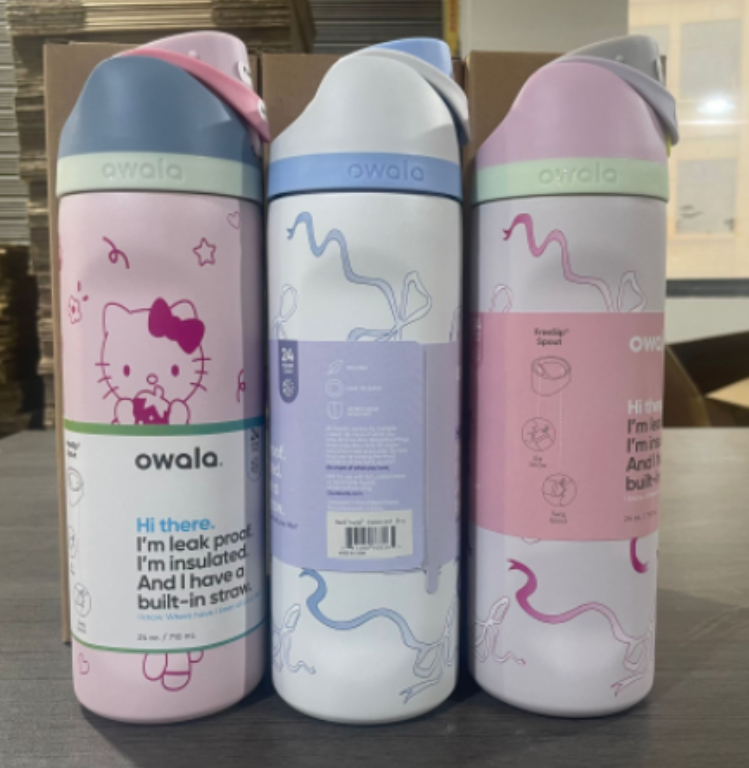 OWALA 24Oz 32Oz Large Capacity Stainless Steel Tumbler Pink Blue Cup Cute Kitty Outdoor Water Bottle Bounce Portable Handheld Bow Tie Travel Mug Free shipping