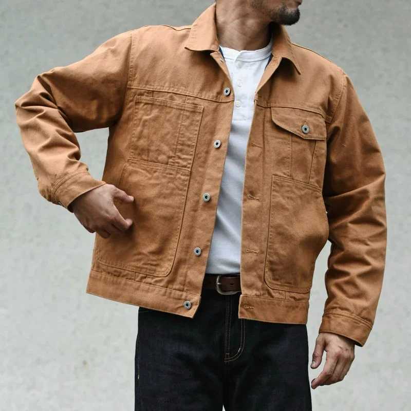Sauce Zhan Mens Jacket Short Lined Cruiser Jacket Vintage Oil-free Wax Canvas Work Jacket Regular Fit X250213