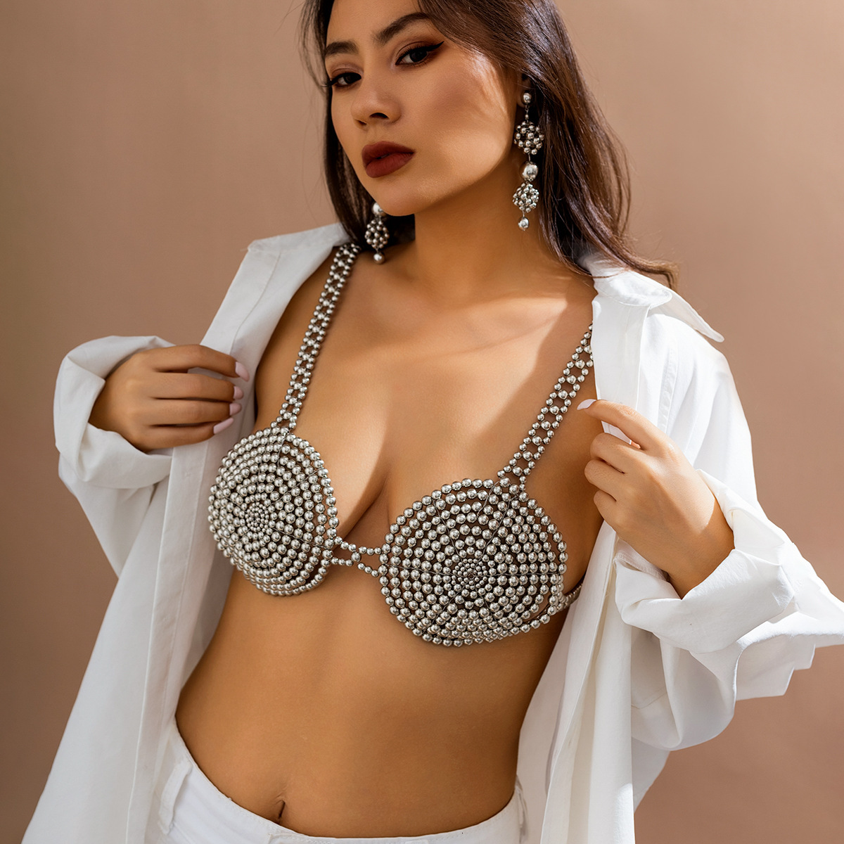Woman Jewelry imitation pearl handmade nightclub style body fashion bikini chest chain clothing
