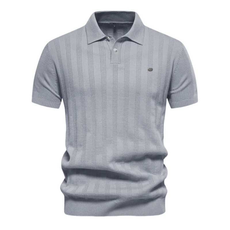 2025 Summer Knit Mens Polo Shirt Business Casual Striped Lapel Short Sleeve Henry Shirt T-shirt Comfortable Mens Clothing X250213