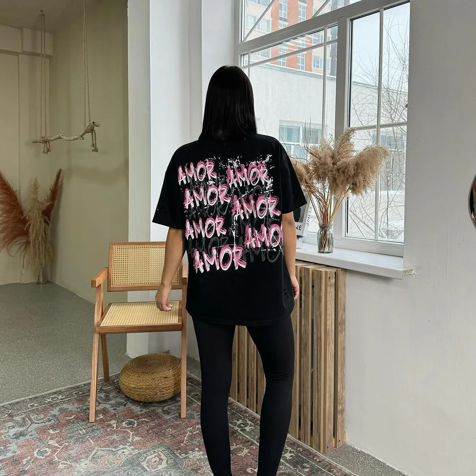Summer Loose Oversized Tops Casuales Letter Print T Shirt Femme Spring Sunmer s Fashion Street Short Sleeve O-Neck Tees 250208