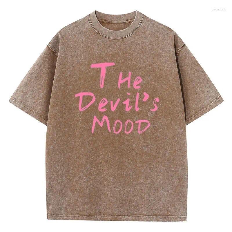 Women's T Shirts Fashion Womans Cotton Washed T-shirts The Devil's Moon Letter Prints Tops Casual O-Neck Oversize Tees Street Female Clothes