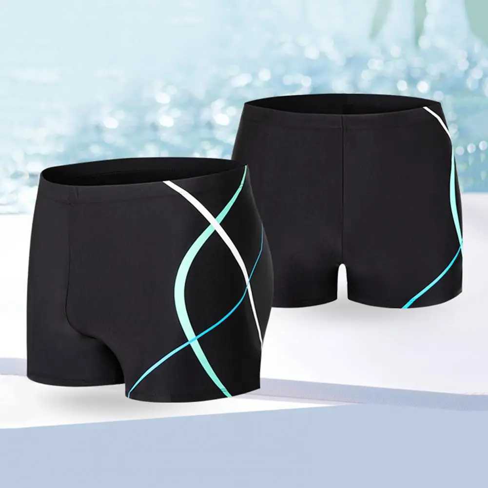 Mens Shorts Elastic Slim Fit Printed Mid Waist Bathing Boxers Surfing Water Sports Swimming Trunks Swimwear Z260314
