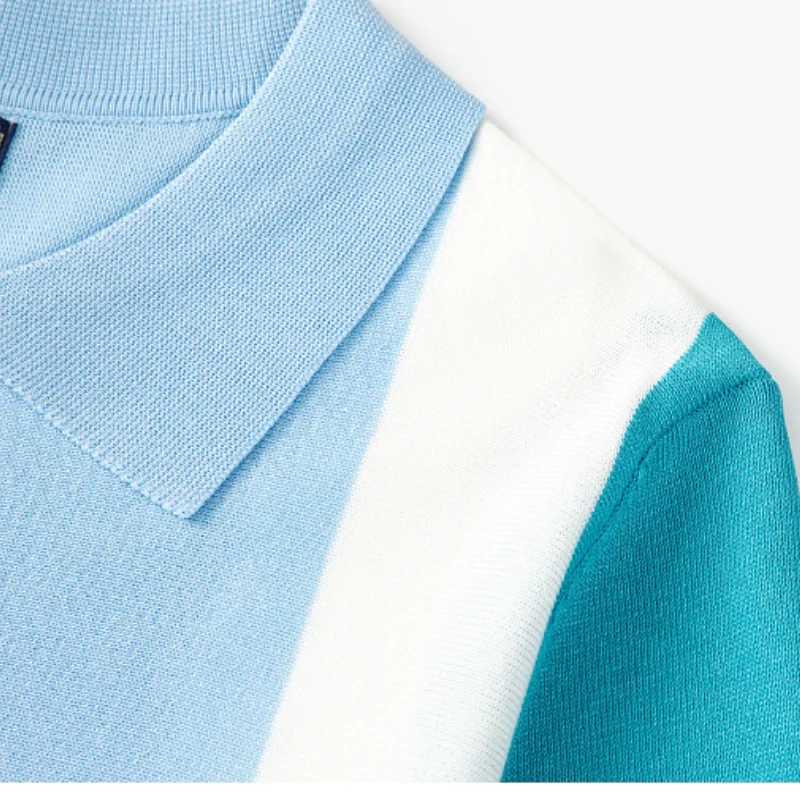 Mens Knitted Long Sleeve Polo Shirts Casual Slim Business Polos Men Turn Down Button Leisure Knitwear Autumn Streetwear Shirts X250213