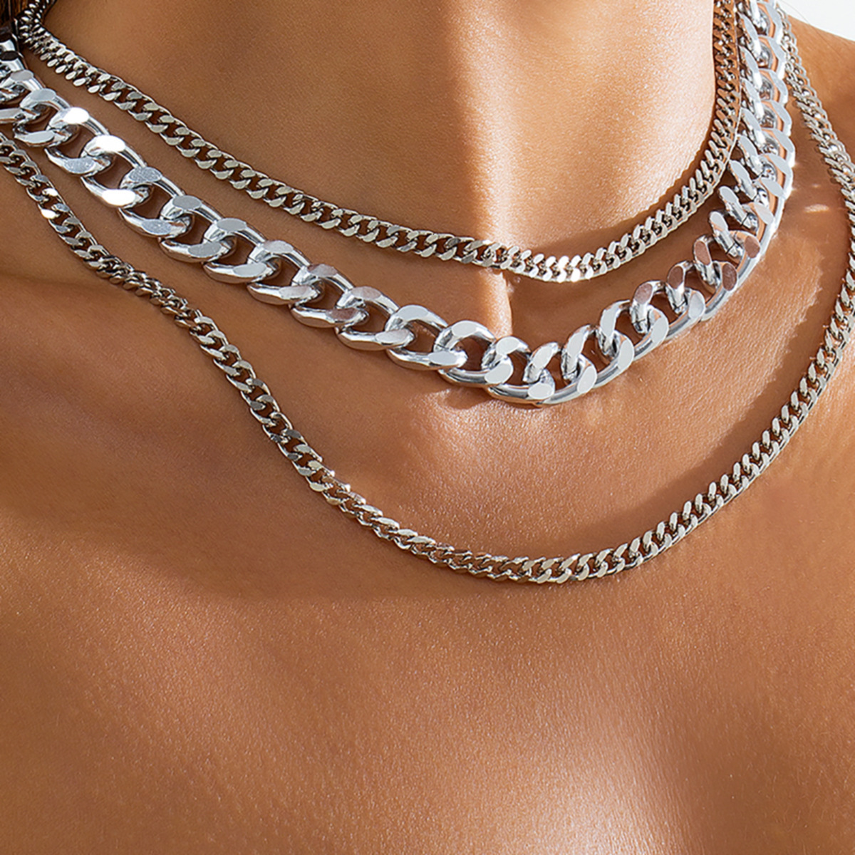 fashion Woman Punk metal cross chain set geometric tassel sweet cool necklace for women