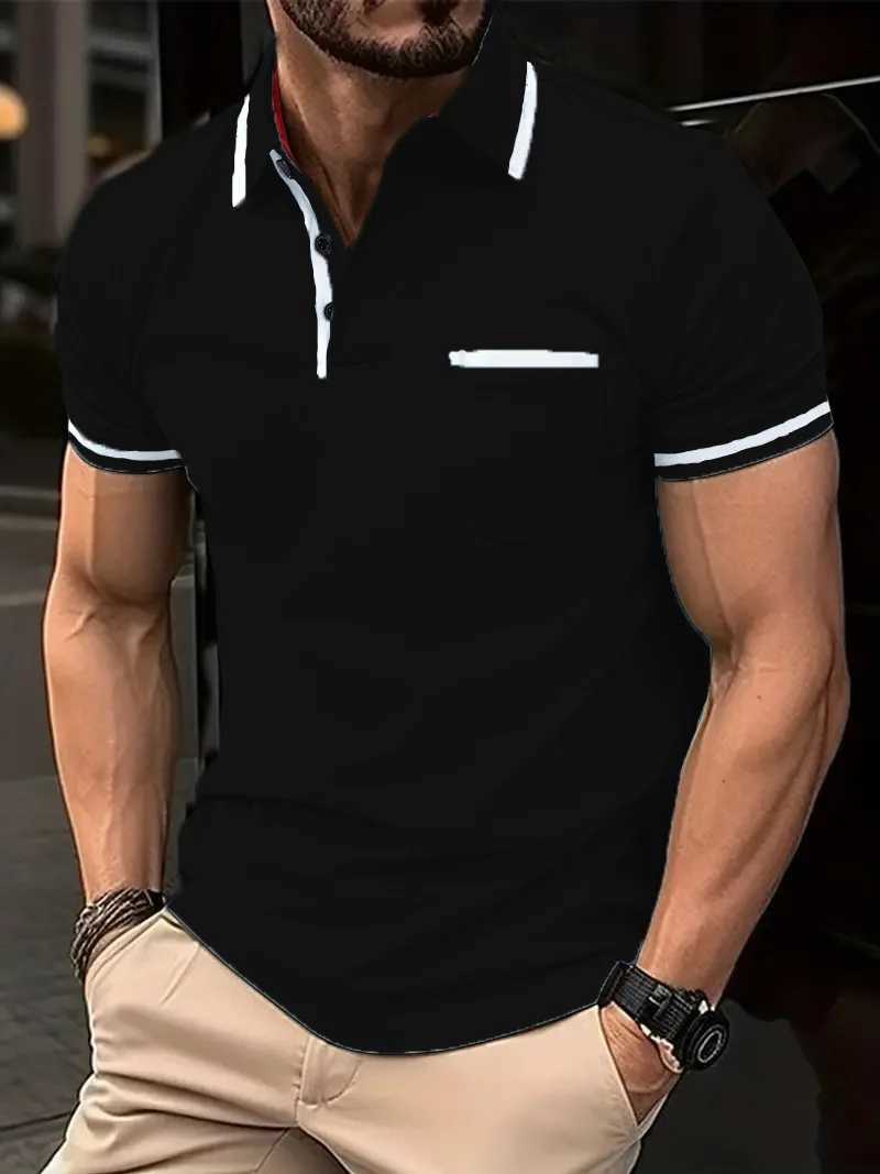 Mens Solid Color Casual POLO Shirt Chest Pocket Stitching Design Comfortable Daily Simple Fashion High-Quality Pullover X250213