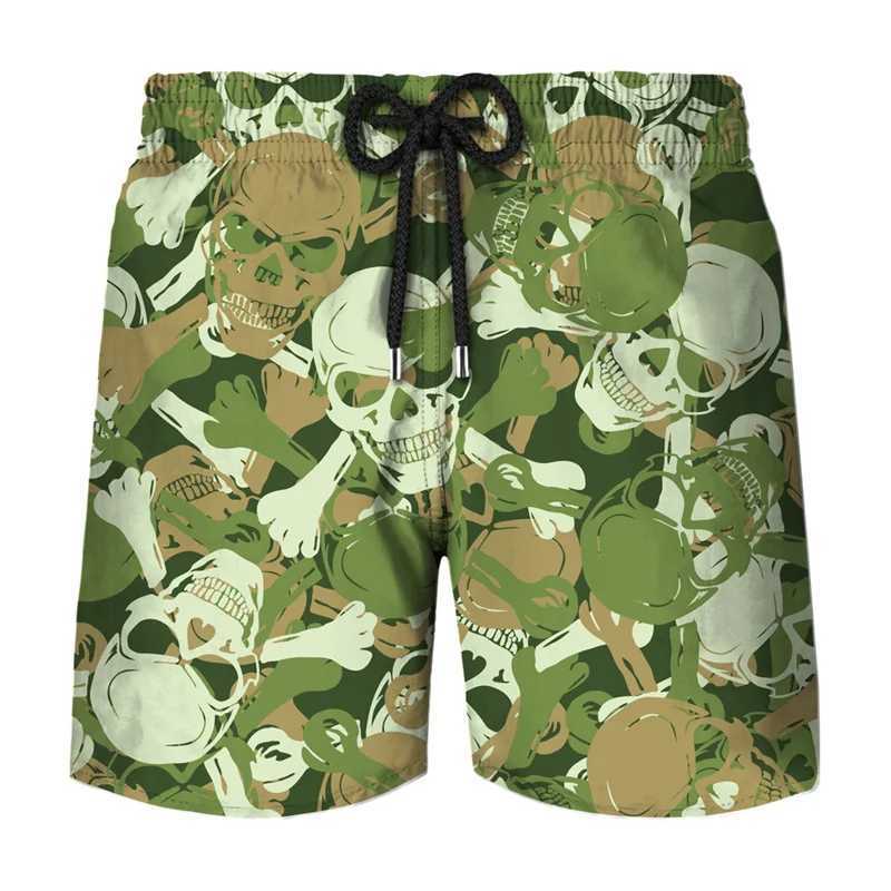 Camouflage Graphic Beach Shorts Men 3D Camo Gothic Skull Printed Swimming Trunks Sohier Army Veteran Military Fashion Short Pants Z260314