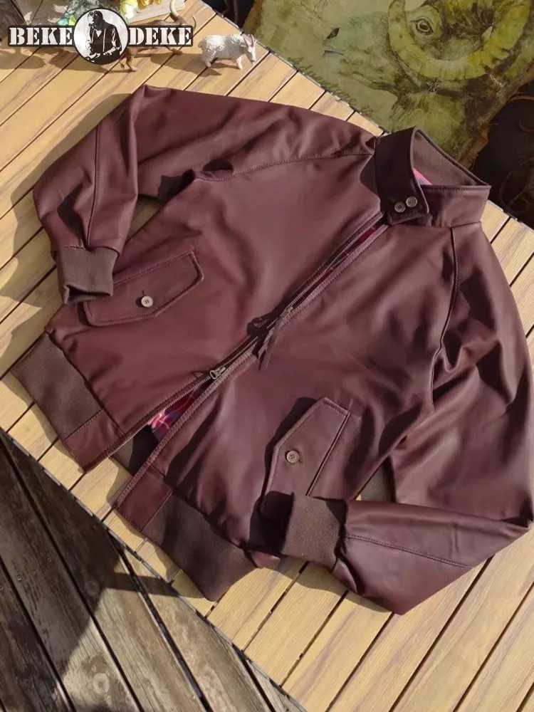 Newly designed mens zipper sheepskin genuine leather bomber jacket stand up collar business casual jacket motorcycle jacket X250213