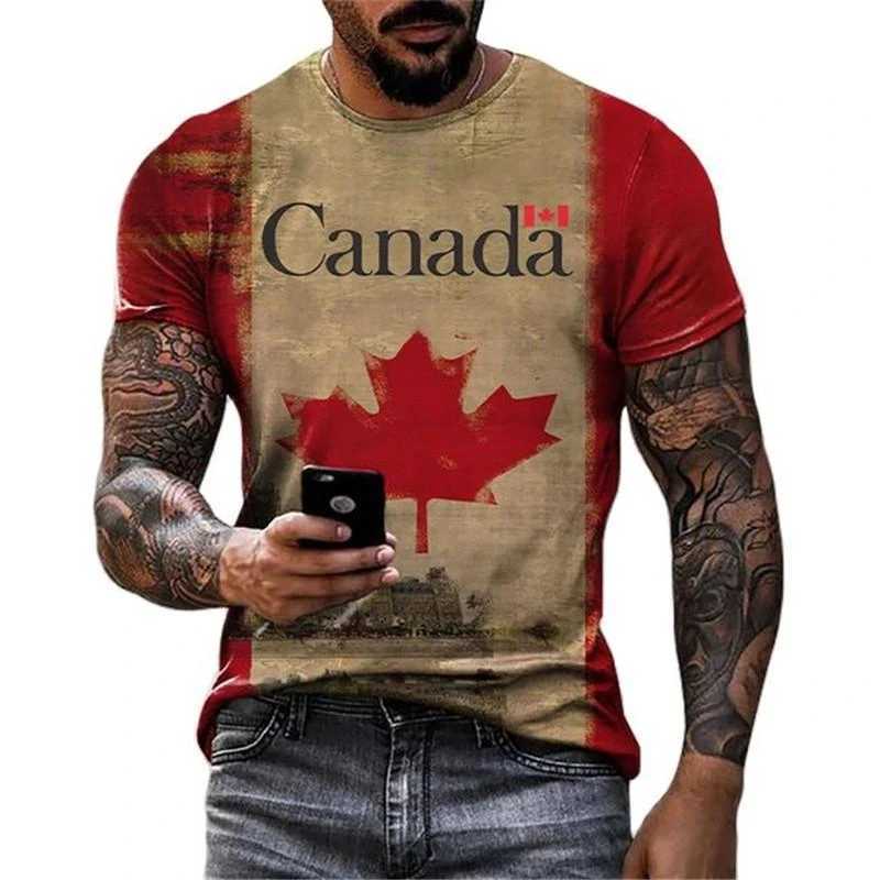 Retro Canada Flag T-shirt 3D Printed Street Maple Leaf Pattern Short Sleeve T Shirts Fashion Trend 2025 Spring New Tee TopT250213