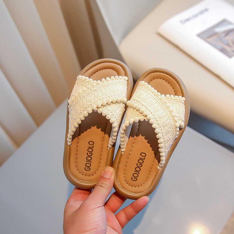 Sandals Girls sandals 2024 summer casual princess shoes woven with Velcro girls open toe beach shoes H250212