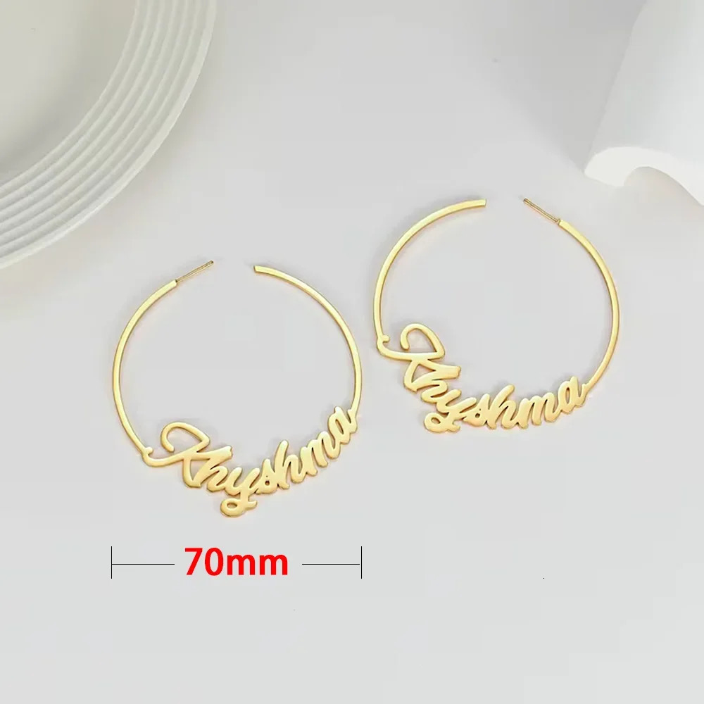 Custom Personalise Name Earring for Women Stainless Steel Type C Perforation 70mm Big Hoops Earrings A Pair Jewelry Gift 250114