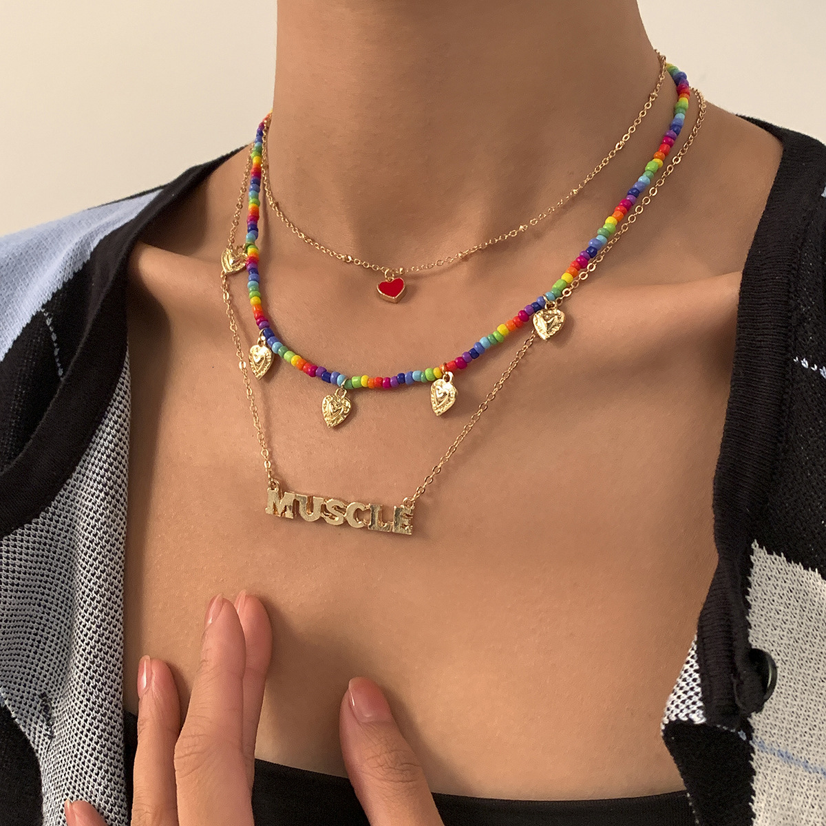 fashion Contrast Rice Bead Beaded for Women's Simple Bohemian Tassel designer Handwoven Necklace