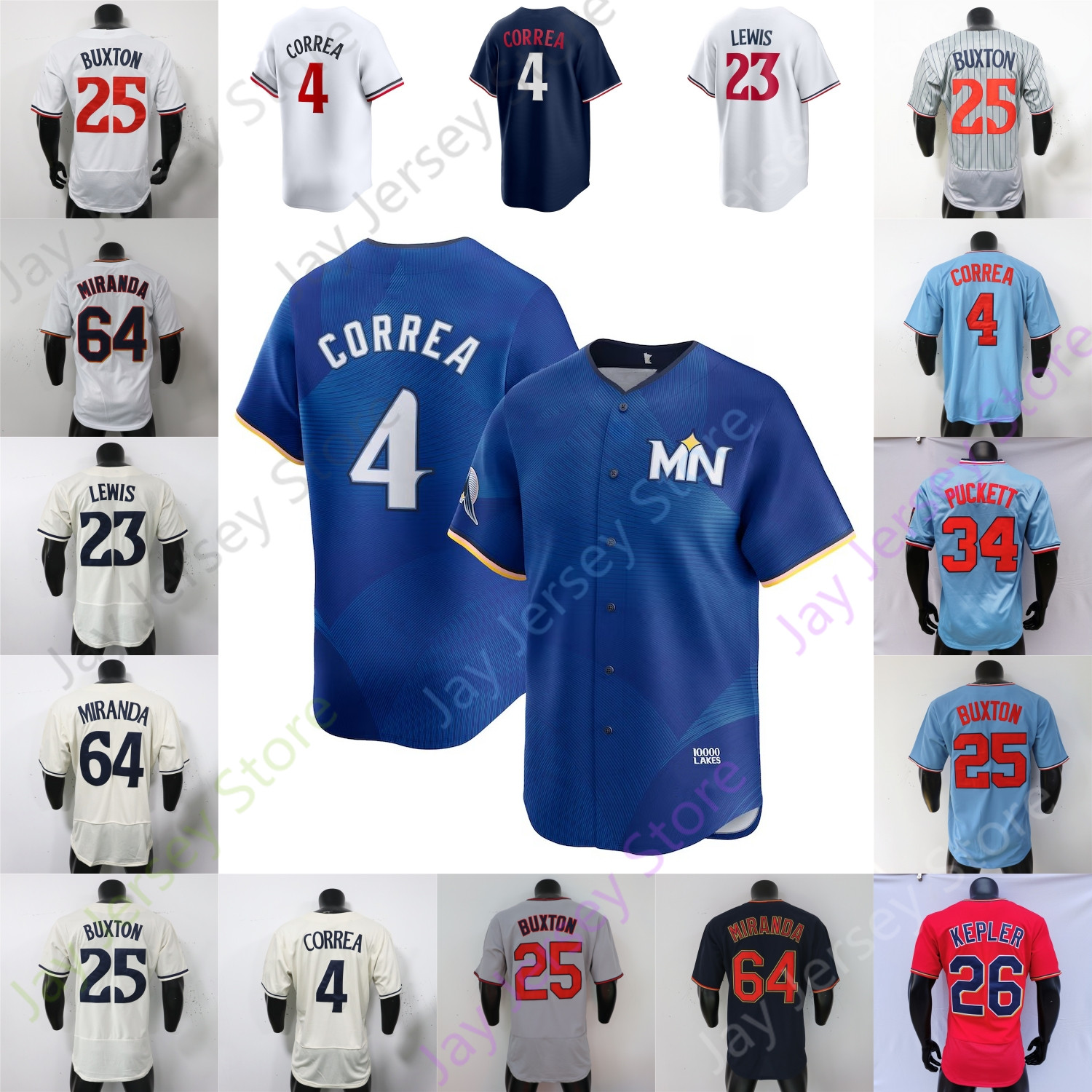 Baseball Jersey Walker Jenkins Emmanuel Rodriguez Carlos Correa Royce Lewis Byron Buxton Willi Castro Jose Miranda Keaschall Bader Blyleven Puckett Keirsey Jr.