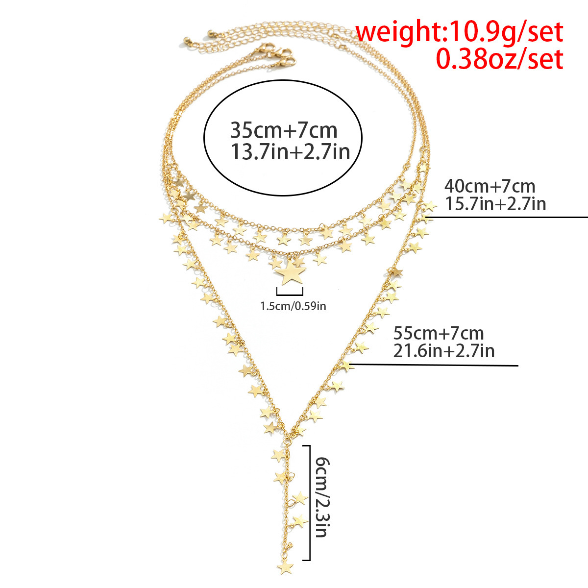 women Jewelry fashion multi-layer Y-shaped metal with geometric tassels, niche star necklace