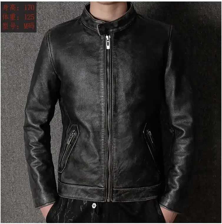 LNY Shop.7XL brand casual style cowhide jacket mens 100% genuine leather clothing. Retro leather jacket. Kuros House X250213