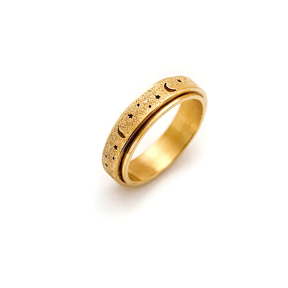 Frosted hollow stars and moon stainless steel rotatable stress relieving ring titanium steel finger ring female hand jewelry love ring gold ring desig
